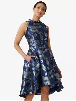 Adrianna Papell Жаккардовое расклешенное платье с цветочным принтом, королевский/пыльный синий