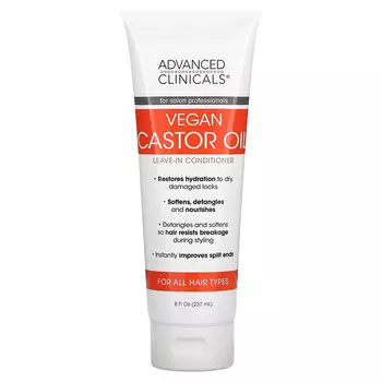 Advanced Clinicals, Веганское касторовое масло, несмываемый кондиционер, для всех типов волос, 237 мл (8 жидк. Унций)