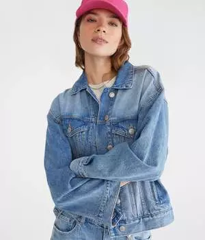 Aeropostale свободная джинсовая куртка, цвет medium wash