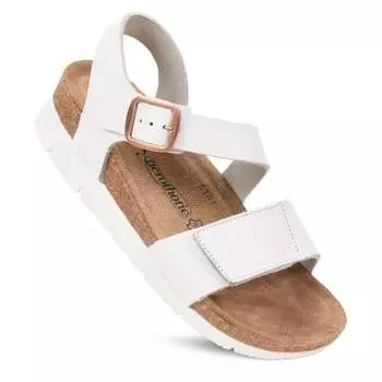 Aerothotic - удобные кожаные сандалии Serena с открытым носком и двойными ремешками на платформе, белый