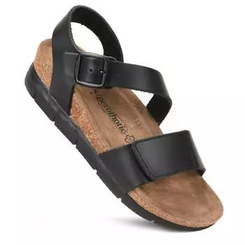 Aerothotic - удобные кожаные сандалии Serena с открытым носком и двойными ремешками на платформе, черный