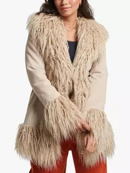 Афганское пальто на подкладке из искусственного меха Superdry, темно-коричневый