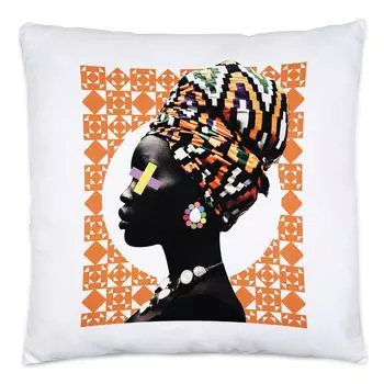 Африканская женщина, подушка, стиль ретро, красивая женщина, красота, тюрбан, чашка кофе, кофелюбитель, ощущение дома, подарок Hey!Print