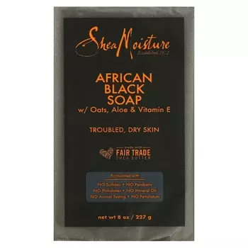 Африканское черное мыло с овсом, алоэ и витамином Е, 8 унций (227 г) SheaMoisture