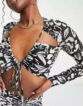 AFRM Монохромное платье миди с длинными рукавами и цветочным принтом Azal