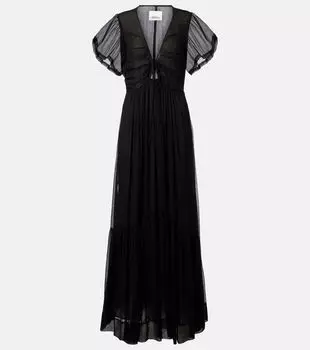 Агата собранный шелковый макси-платье Isabel Marant, черный