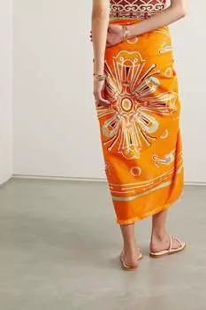 AGUA BY AGUA BENDITA Парео Orqudea Chivas из хлопка и вуали с принтом, апельсин