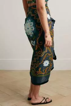 AGUA BY AGUA BENDITA парео Orqudea Mosaico из хлопка и вуали с цветочным принтом, синий