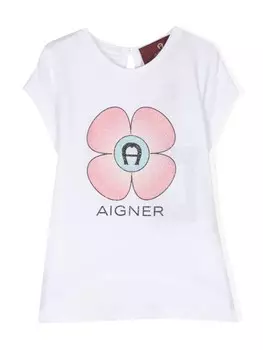 Aigner Kids футболка с цветочным принтом, белый
