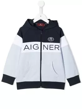 Aigner Kids худи на молнии с логотипом, синий