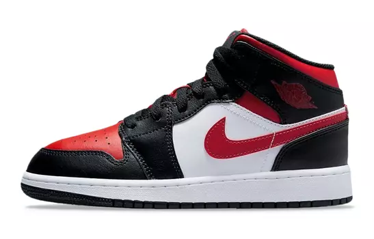Air Jordan 1 Mid Черный Огненно-Красный (GS)