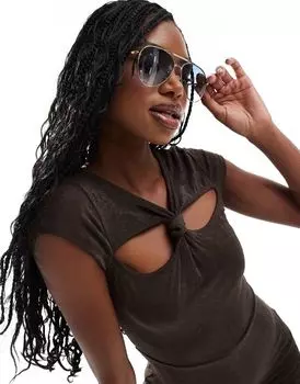 Aire – Alpha – солнцезащитные очки-авиаторы из серебристого металла с синими линзами