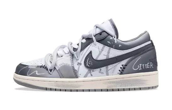 AJ1 Винтажные баскетбольные кроссовки мужские низкие серый/белый Jordan