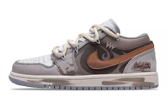 AJ1 Винтажные баскетбольные кроссовки мужские низкие коричневый/белый Jordan