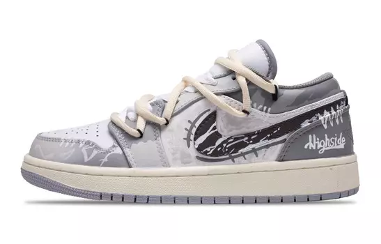 AJ1 Винтажные баскетбольные кроссовки мужские низкие серо-белый Jordan