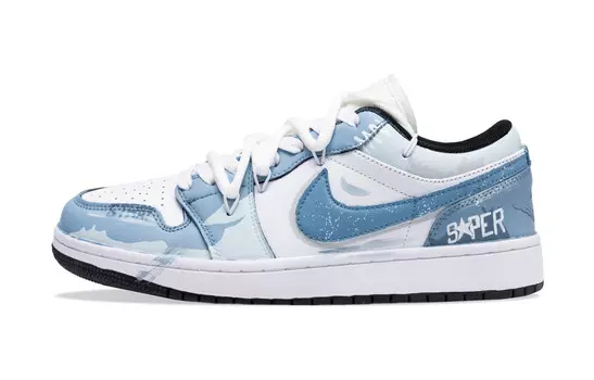 AJ1 Винтажные баскетбольные кроссовки мужские низкие синий/белый Jordan