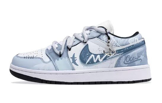 AJ1 Винтажные баскетбольные кроссовки мужские низкие синий/белый Jordan