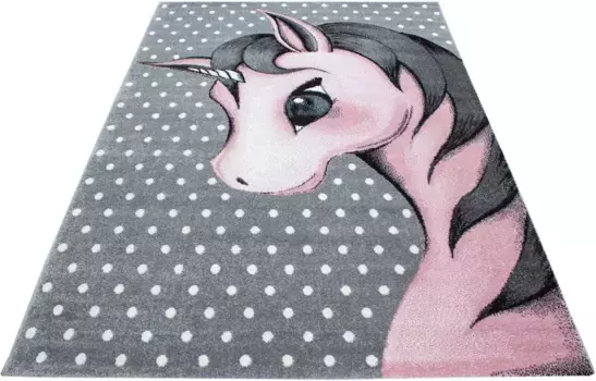 Айылдыз Ковры Детский ковер "Kids 590", прямоугольный, мотив единорога, короткий ворс Ayyildiz Teppiche 160х230 см, розовый/серый
