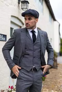 AK-10 Твидовый костюм-тройка в елочку TruClothing, серый