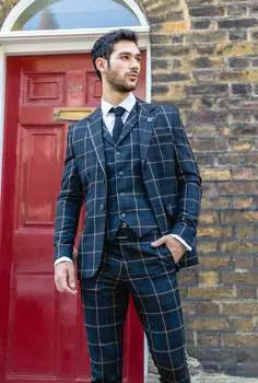 AK-15 Твидовый костюм-тройка в елочку TruClothing, темно-синий