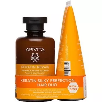 Акционный набор шампуня и крема для волос - 250 мл шампуня и 150 мл крема для волос для блеска и восстановления Apivita