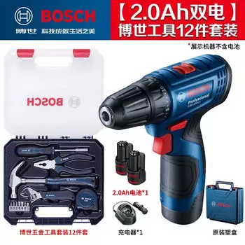 Отвертка электрическая Bosch GSR120-Li + набор инструментов, два аккумулятора 2.0Ah, зарядное устройство