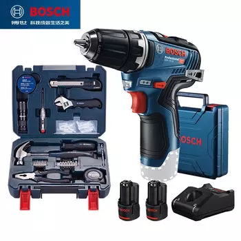 Дрель аккумуляторная Bosch GSR12V-35 + два аккумулятора, зарядное устройство, набор инструментов