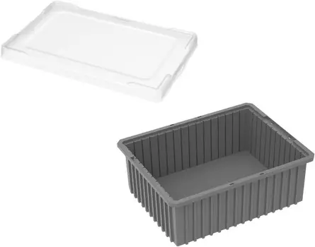 Akro-Mils 33023 Прозрачная пластиковая крышка с защелкой (3 шт.) + 33228 Пластиковая разделяемая модульная коробка с прорезями Штабелируемый сетчатый контейнер для хранения (3 шт.), Gray + Clear