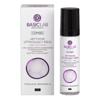 Активный ночной лифтинг-крем для лица, шеи и декольте 0,3% чистый медный пептид, 50 мл Basiclab Copperis