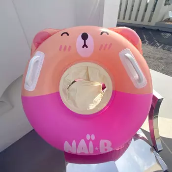 Акула Барт (SBART) утолщенное детское кольцо с милым розовым медведем, детское кольцо для плавания с героями мультфильмов, розовое кольцо с медвежонком с ручкой, кольцо для няни