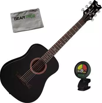 Акустическая гитара Dean Flight Mahogany Travel BKS Black Satin Acoustic Guitar Bundle w/Bag, Tuner, and Cloth