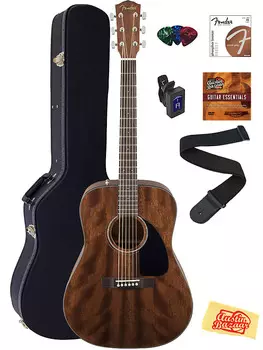 Акустическая гитара Fender CD-60S Solid Top Dreadnought Acoustic Guitar - All Mahogany Bundle with Hard Case, Tuner, Strap, Strings, Picks, and Austin Bazaar Instructional DVD