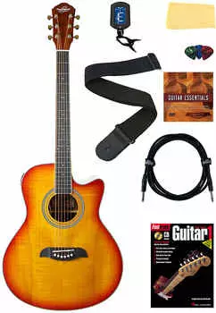 Акустическая гитара Oscar Schmidt OA10CE Mini Auditorium Acoustic-Electric Guitar - Spalted Maple w/ Cable
