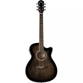 Акустическая гитара Oscar Schmidt OACEFTB Auditorium Acoustic-Electric Guitar w/ Flame Maple Top, Trans Black