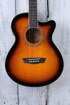 Акустическая гитара Washburn EA15 ATB Mini Jumbo Acoustic Electric Guitar Flame Maple Tobacco Burst