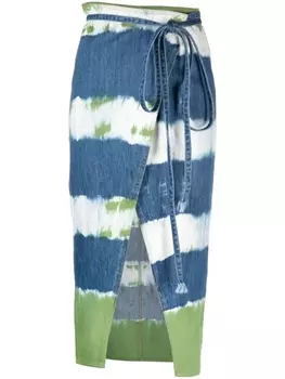 Alanui джинсовая юбка с принтом тай-дай, синий