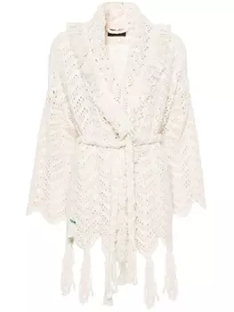 Alanui кардиган с бахромой и узором шеврон, нейтральный цвет