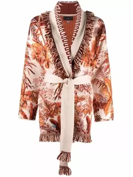 Alanui кардиган вязки интарсия с поясом, оранжевый