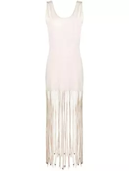 Alanui платье макси Monsoon с бахромой, нейтральный цвет