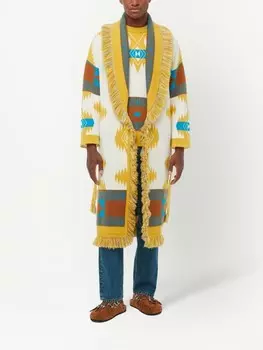 Alanui жаккардовое пальто Icon с бахромой, желтый