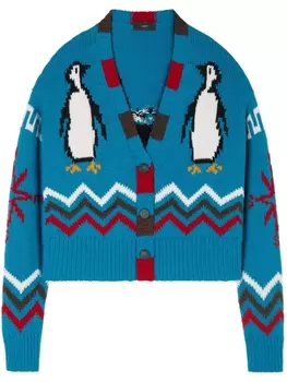 Alanui жаккардовый кардиган For the Love of Penguin, синий
