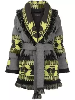 Alanui жаккардовый пуховик Icon с поясом, серый