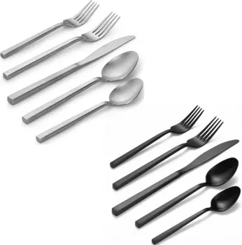 Alata Cube Matte Satin&Cube Черный набор кованых столовых приборов из 20 предметов из нержавеющей стали