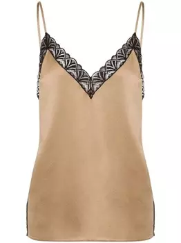 Alberta Ferretti атласная блузка с кружевом, нейтральный цвет