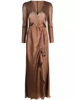 Alberta Ferretti атласное платье макси с драпировкой, коричневый