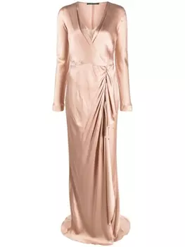 Alberta Ferretti атласное платье макси с драпировкой, розовый