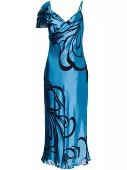 Alberta Ferretti атласное платье миди с цветочным принтом, синий