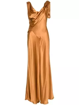 Alberta Ferretti атласное платье с драпировкой, коричневый