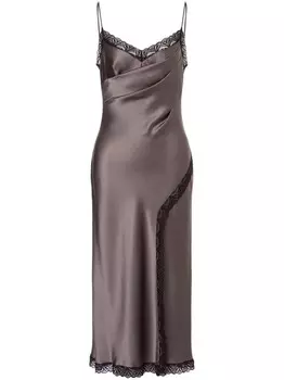 Alberta Ferretti атласное платье с кружевной отделкой, серый