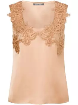 Alberta Ferretti атласный топ с цветочной вышивкой, нейтральный